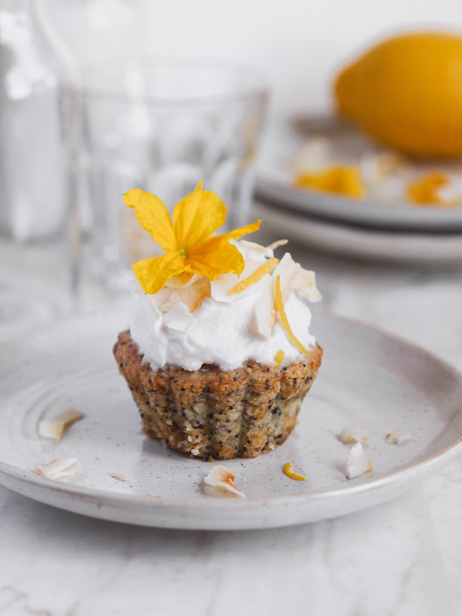 Lemon Poppy Seed Vegan Cupcakes with Coconut Frosting