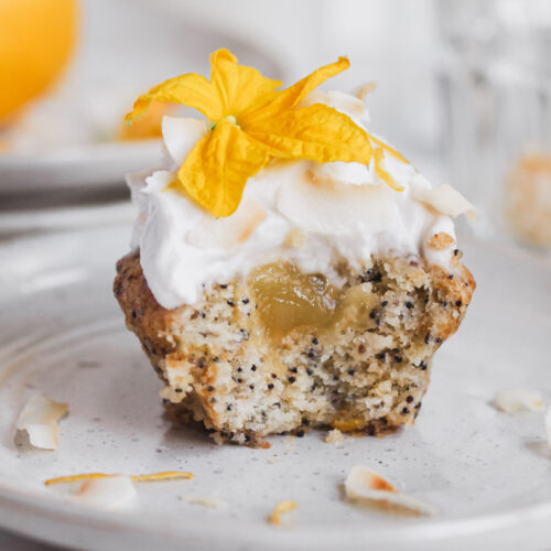 Lemon Poppy Seed Vegan Cupcakes with Coconut Frosting