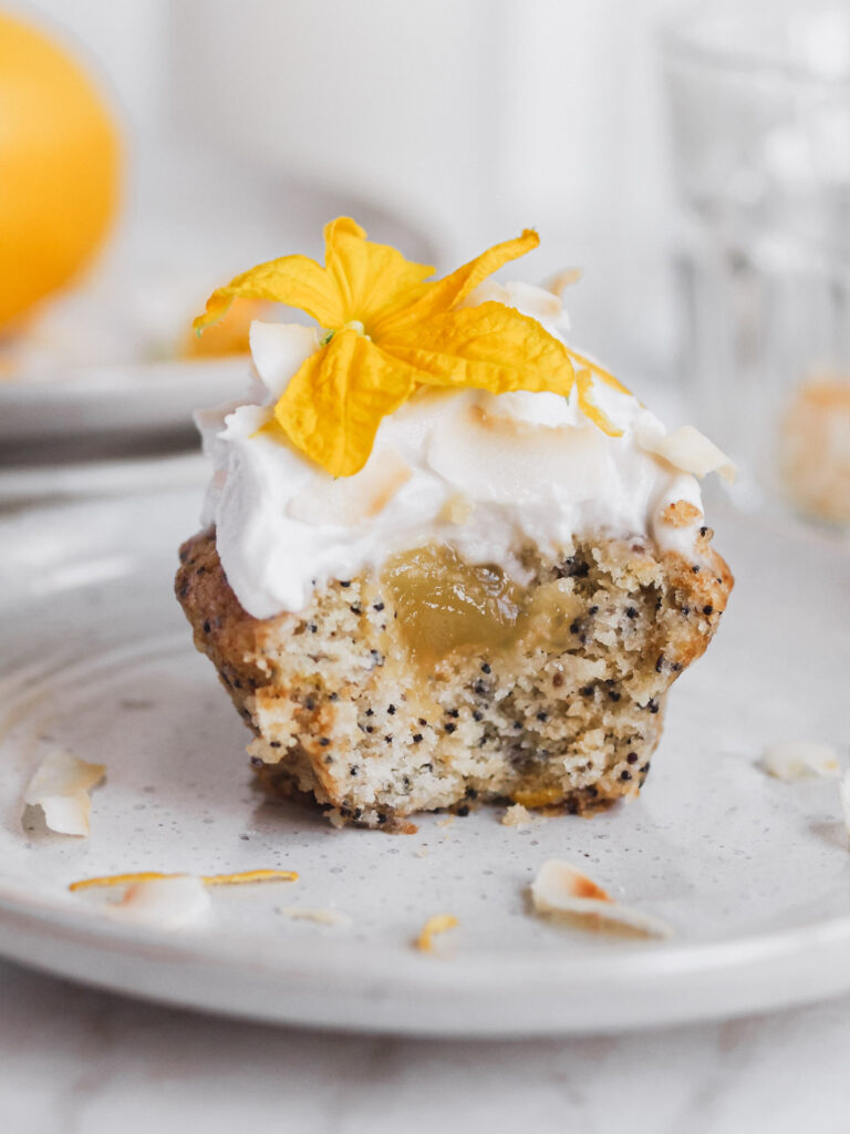 Lemon Poppy Seed Vegan Cupcakes with Coconut Frosting