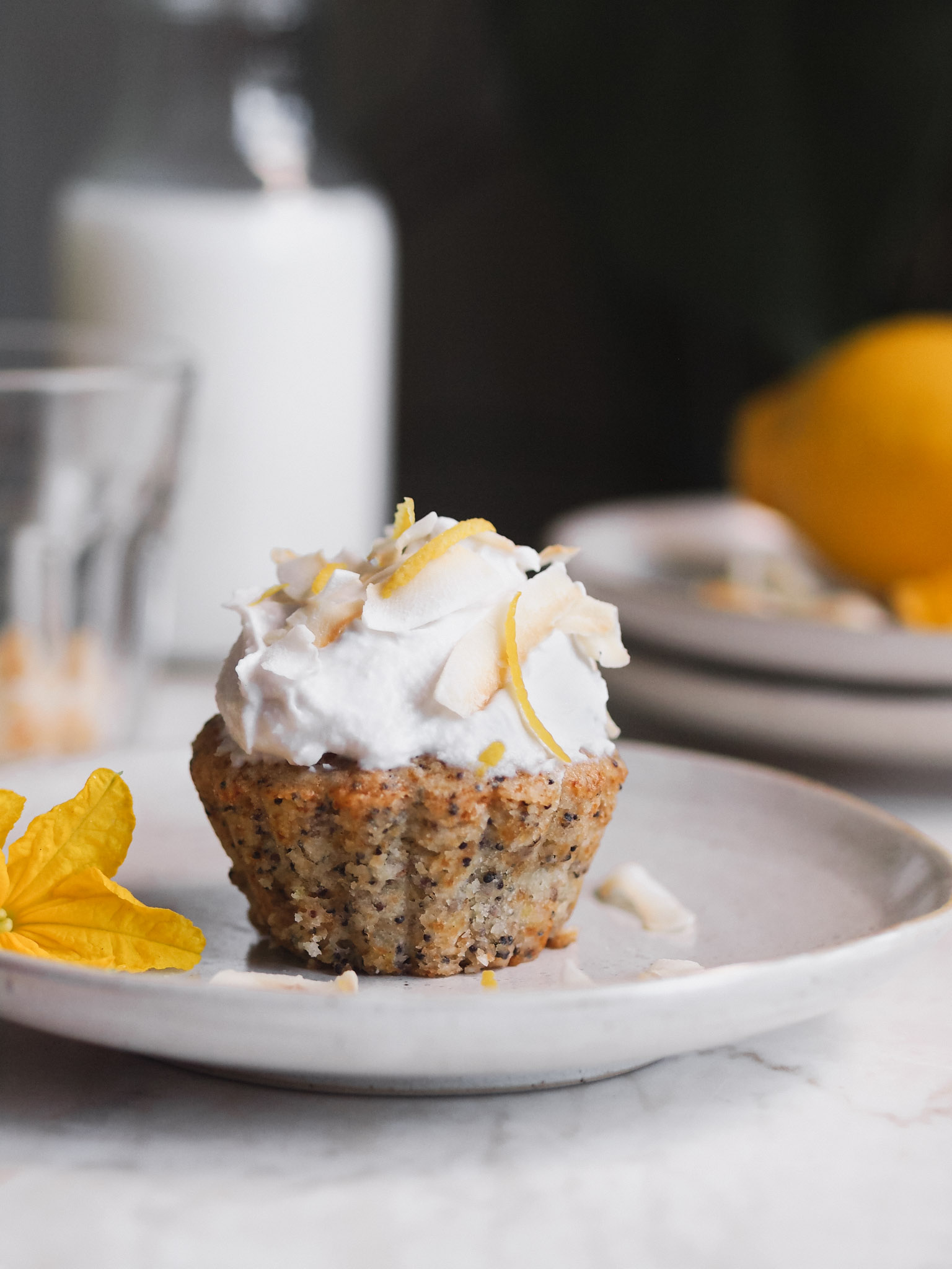 Lemon Poppy Seed Vegan Cupcakes with Coconut Frosting