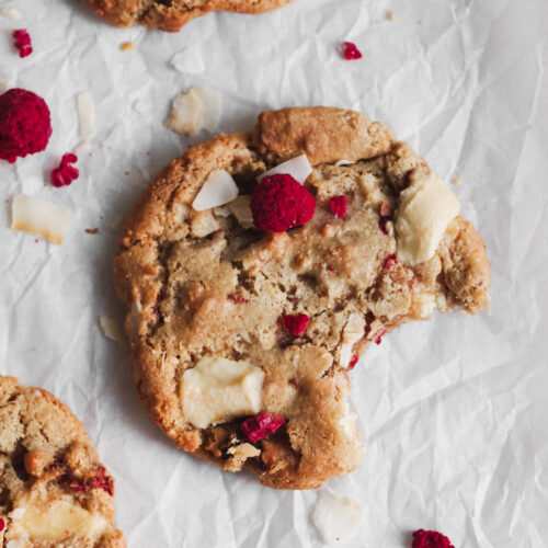 Healthier White Chocolate Raspberry Coconut Vegan Cookies