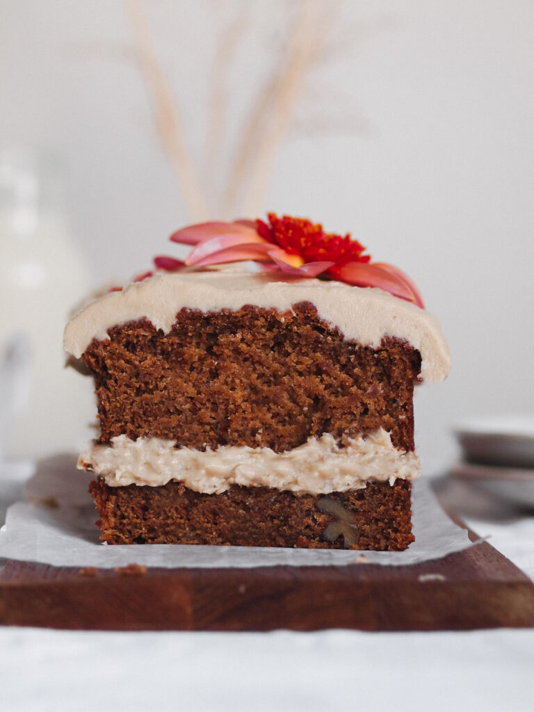 Vegan Maple Pecan Apple Cake with Maple Frosting