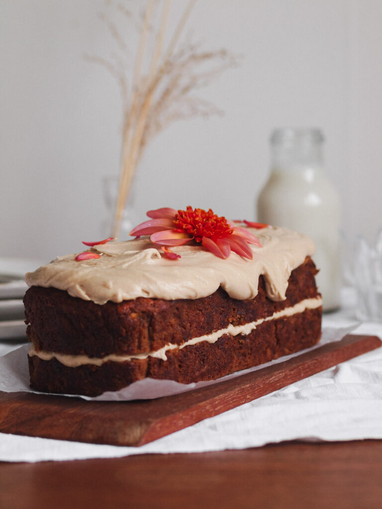 Vegan Maple Pecan Apple Cake with Maple Frosting