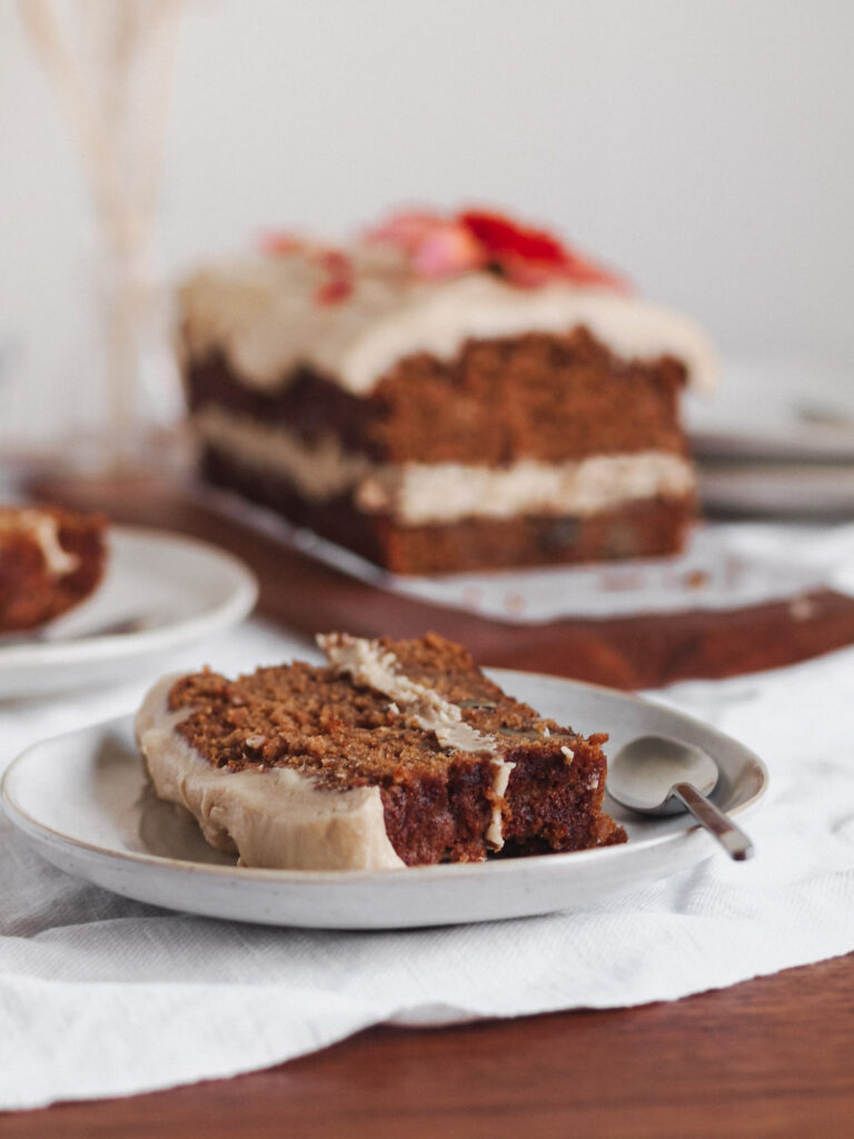 Vegan Maple Pecan Apple Cake with Maple Frosting