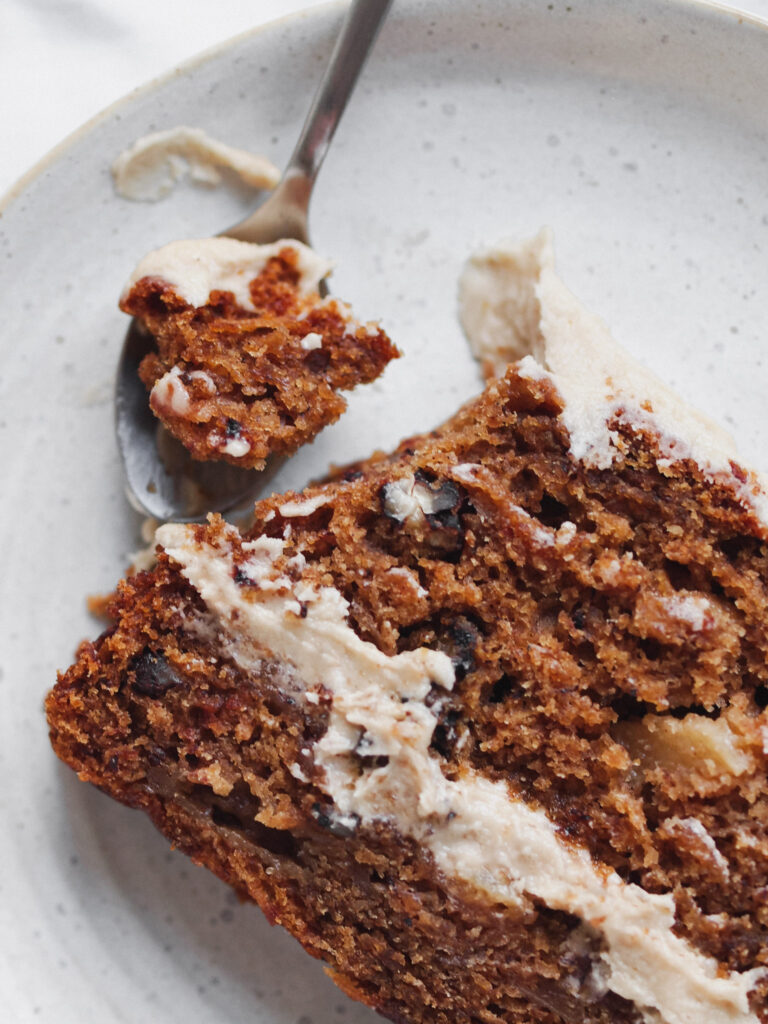 Vegan Maple Pecan Apple Cake with Maple Frosting