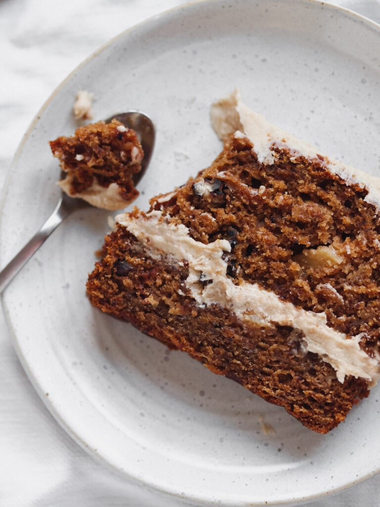 Vegan Maple Pecan Apple Cake with Maple Frosting