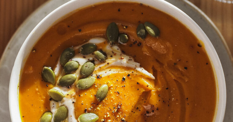 Creamy Roasted Butternut Squash and Tomato Soup with Vegan Protein