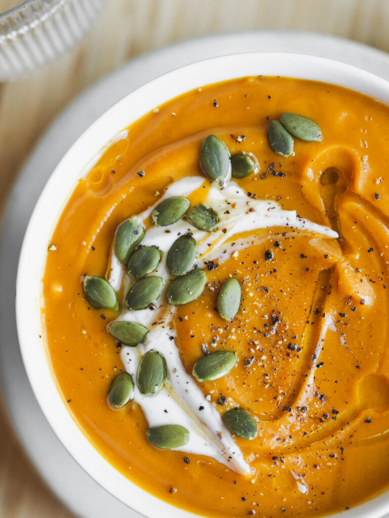 Creamy Roasted Butternut Squash and Tomato Soup with Vegan Protein