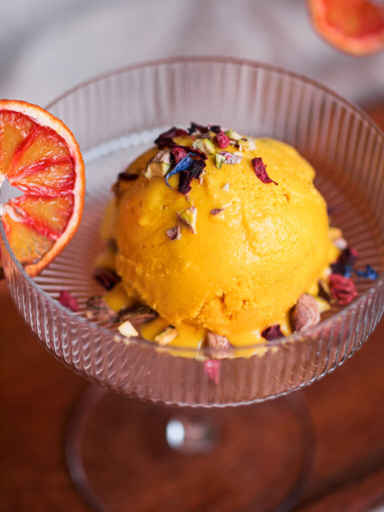 Blood Orange Saffron Vegan Ice Cream with Pistachios