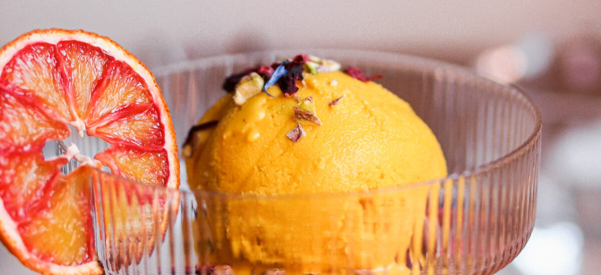 Blood Orange Saffron Vegan Ice Cream with Pistachios