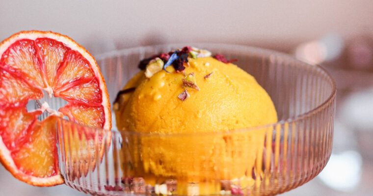 Blood Orange Saffron Healthier Vegan Ice Cream with Pistachios
