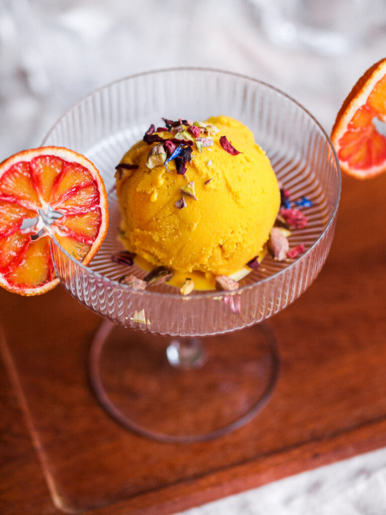 Blood Orange Saffron Vegan Ice Cream with Pistachios