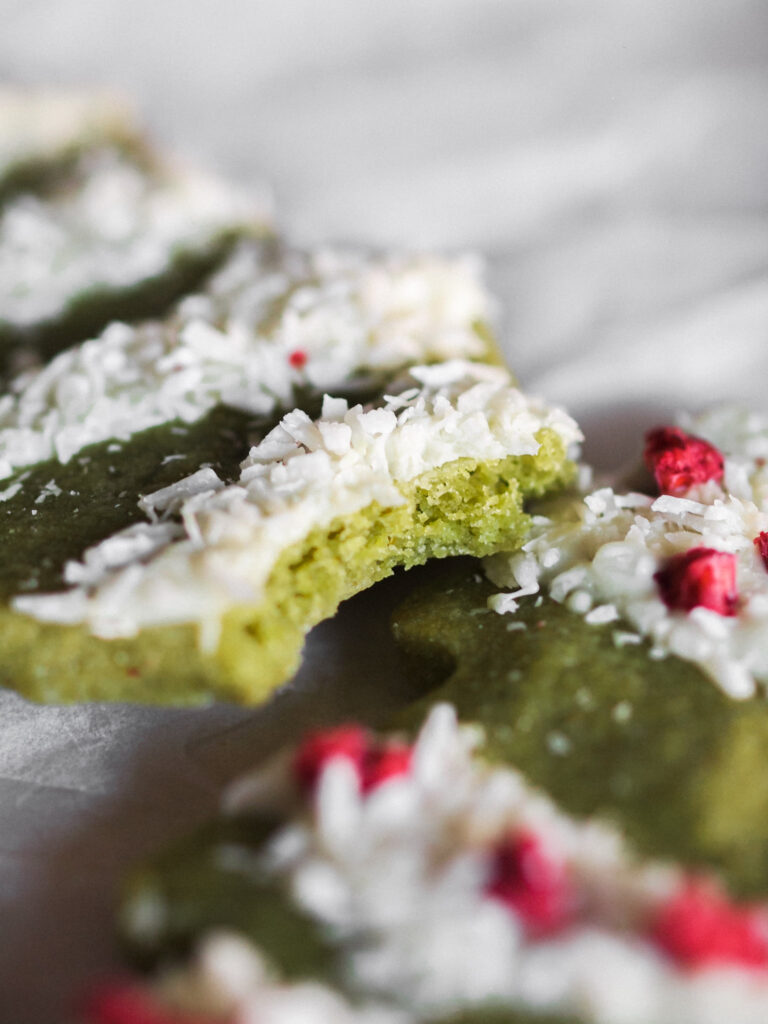 Snowy White Chocolate Matcha Vegan Tree Cookies