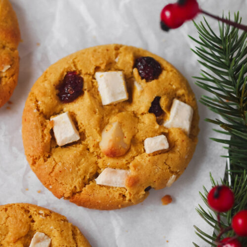 Vegan Saffron White Chocolate Cranberry Macadamia Nut Cookies