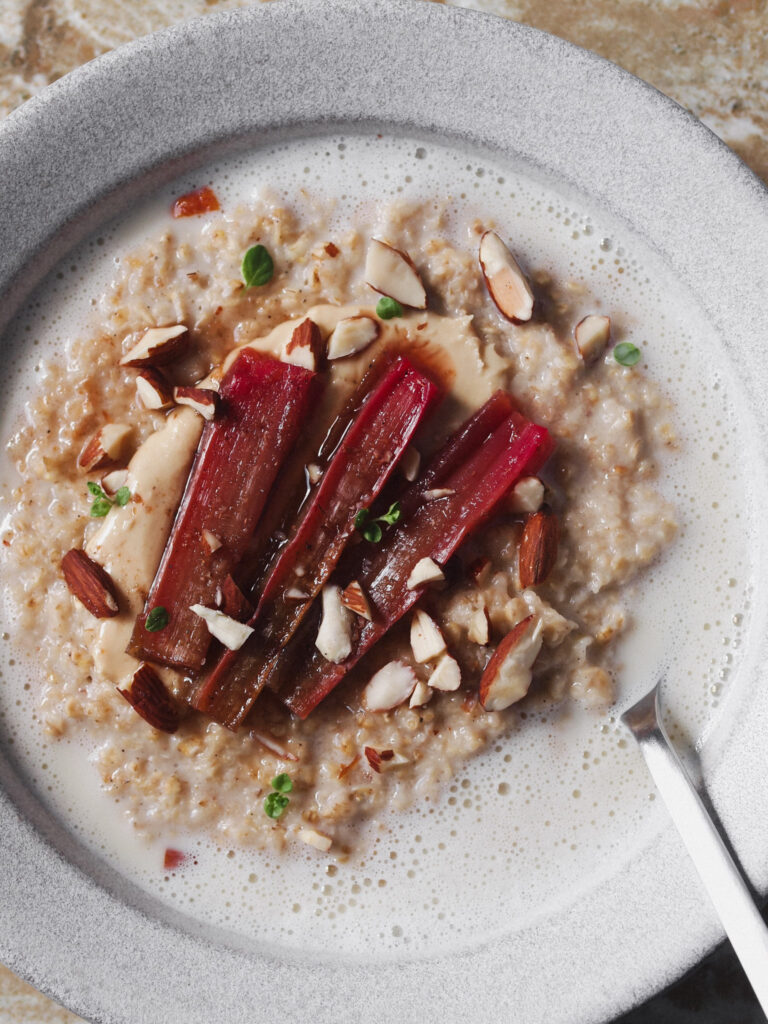 Cardamom Roasted Rhubarb Steel Cut Oatmeal