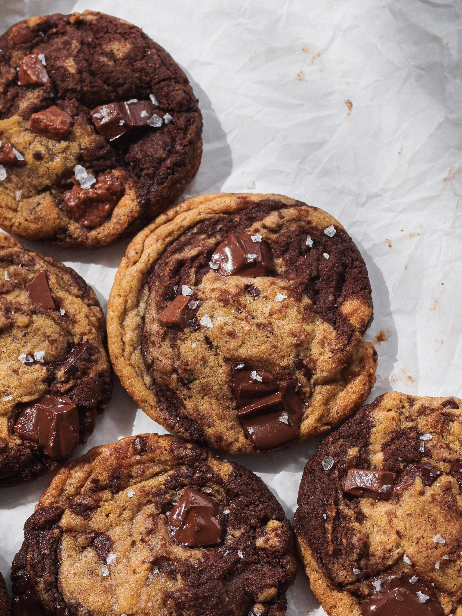 Marbled Salted Caramel Tahini Vegan Chocolate Chip Cookies