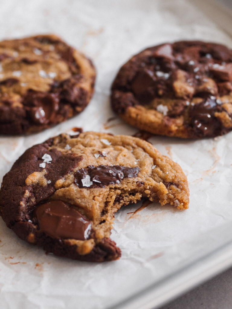 Marbled Tahini Salted Caramel Chocolate Chip Cookies