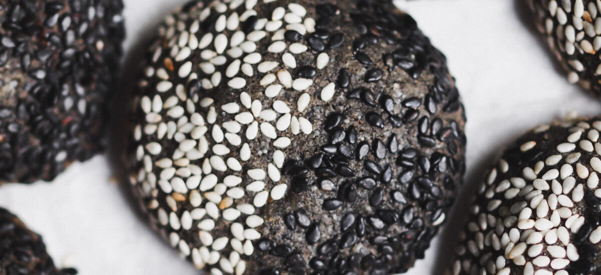 Black Sesame Maple Date Caramel Filled Vegan Cookies