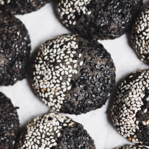 Black Sesame Maple Date Caramel Filled Vegan Cookies