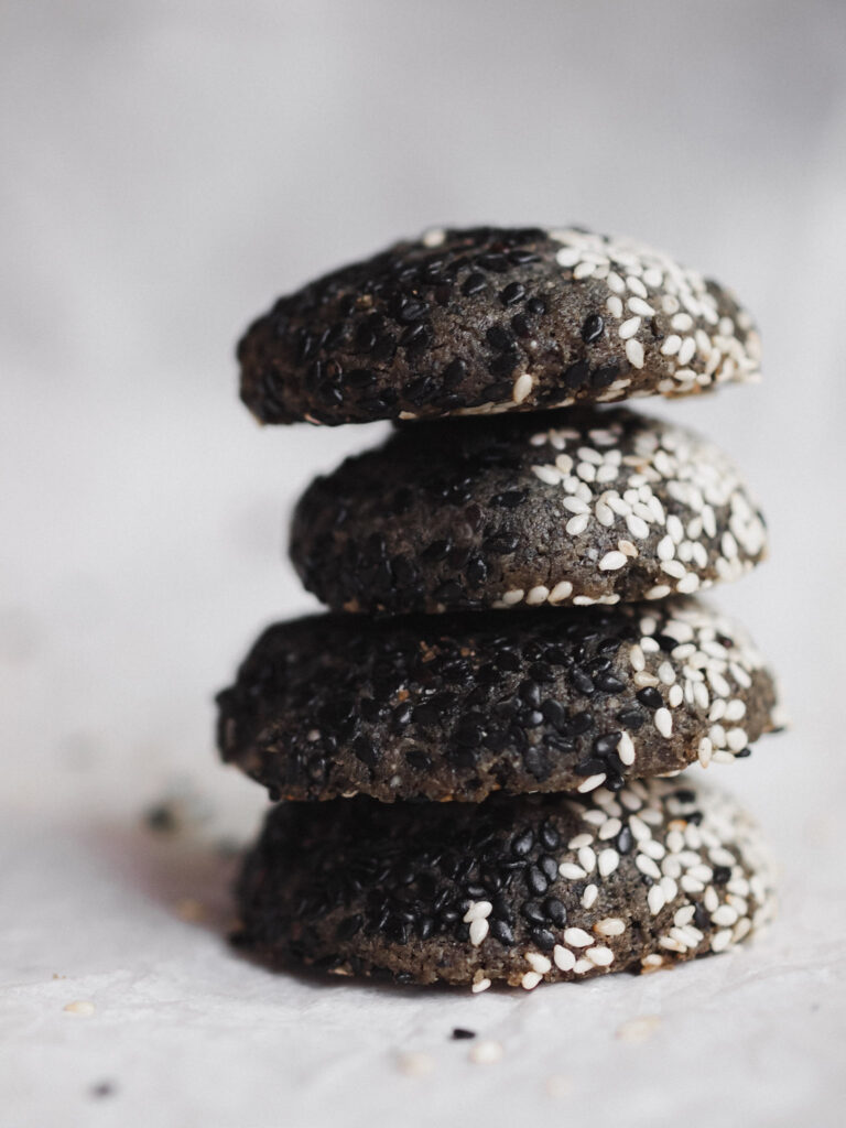 Black Sesame Maple Date Caramel Filled Vegan Cookies