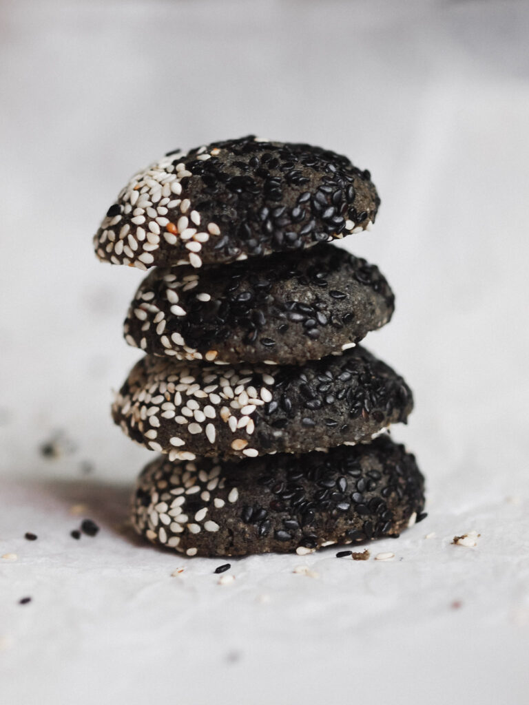 Black Sesame Maple Date Caramel Filled Vegan Cookies