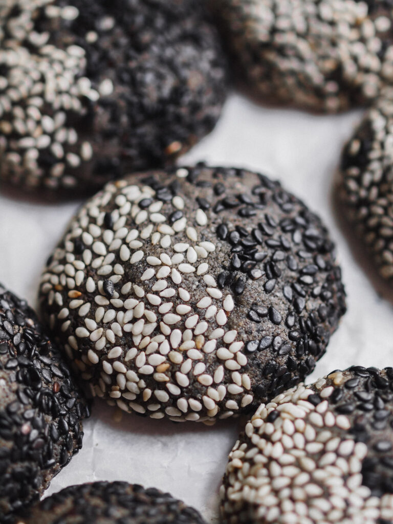 Black Sesame Maple Date Caramel Filled Vegan Cookies