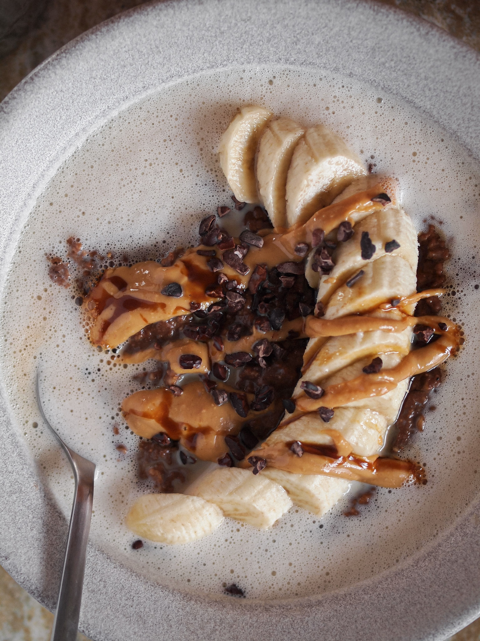 Chocolate Vegan Oatmeal Indulgence with Banana and Peanut Butter