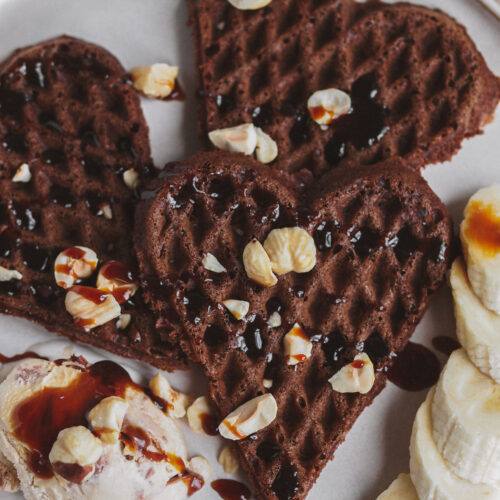 chocolate hazelnut rye vegan waffles